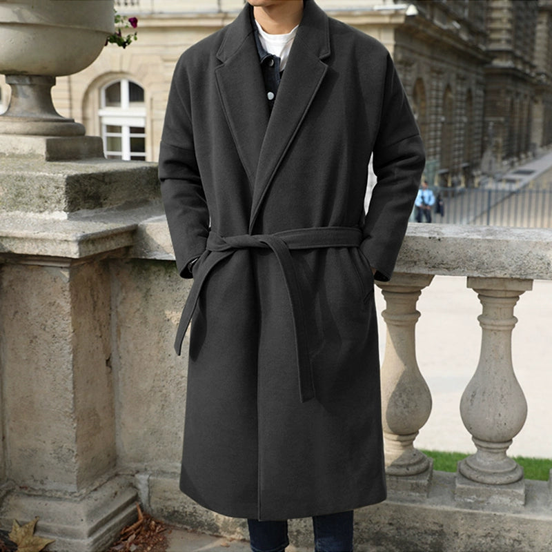 Woolen Waist-Tied Trench Coat