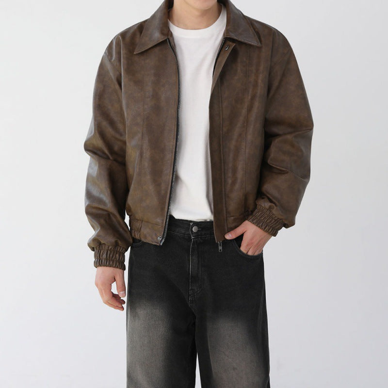 Lightly Cropped PU Leather Jacket