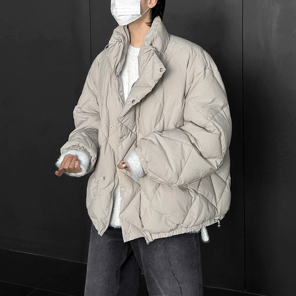 Rhombic Stand-up Collar Cotton Coat