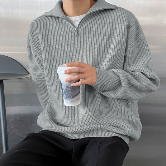 Half Zip Ribbed Casual Pullover