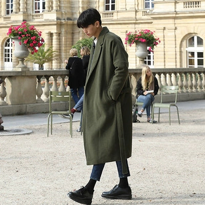 Woolen Waist-Tied Trench Coat