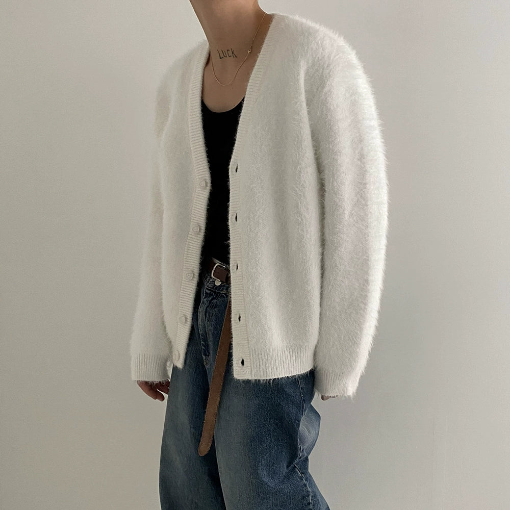 Mink Down V-Neck Knitted Cardigan