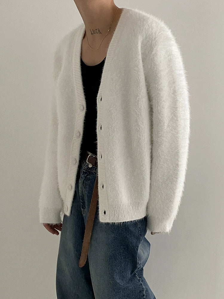 Mink Down V-Neck Knitted Cardigan