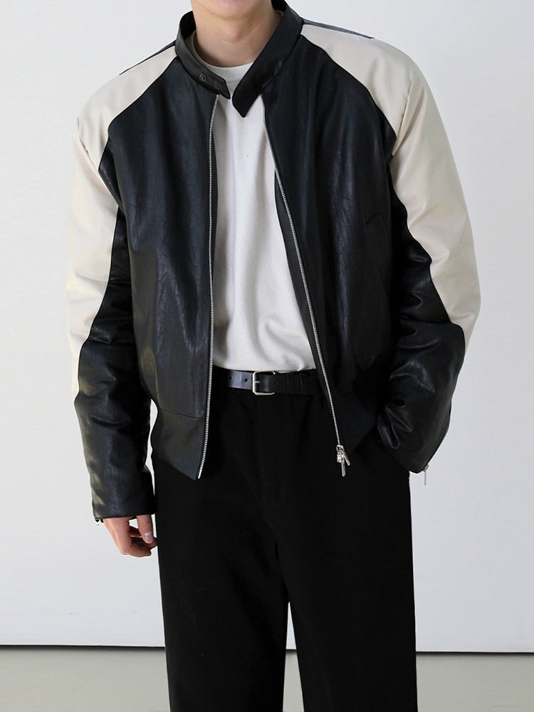 Faux Leather Vintage Panel Jacket