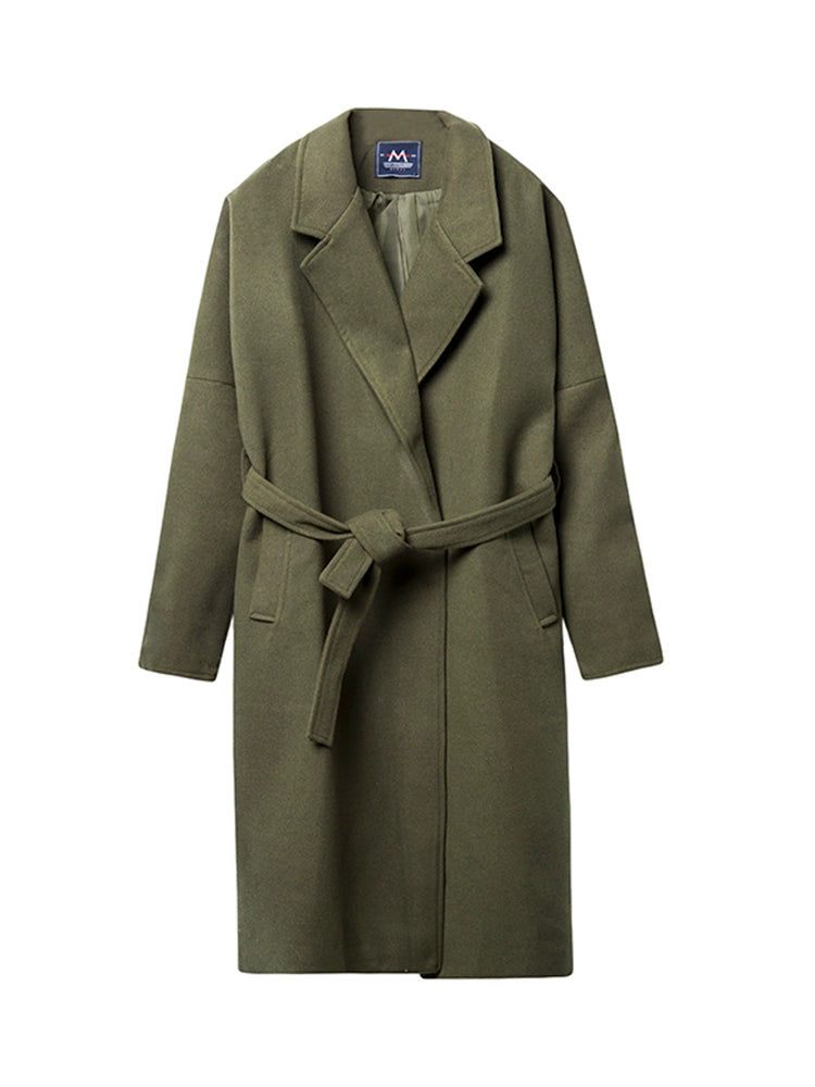 Woolen Waist-Tied Trench Coat