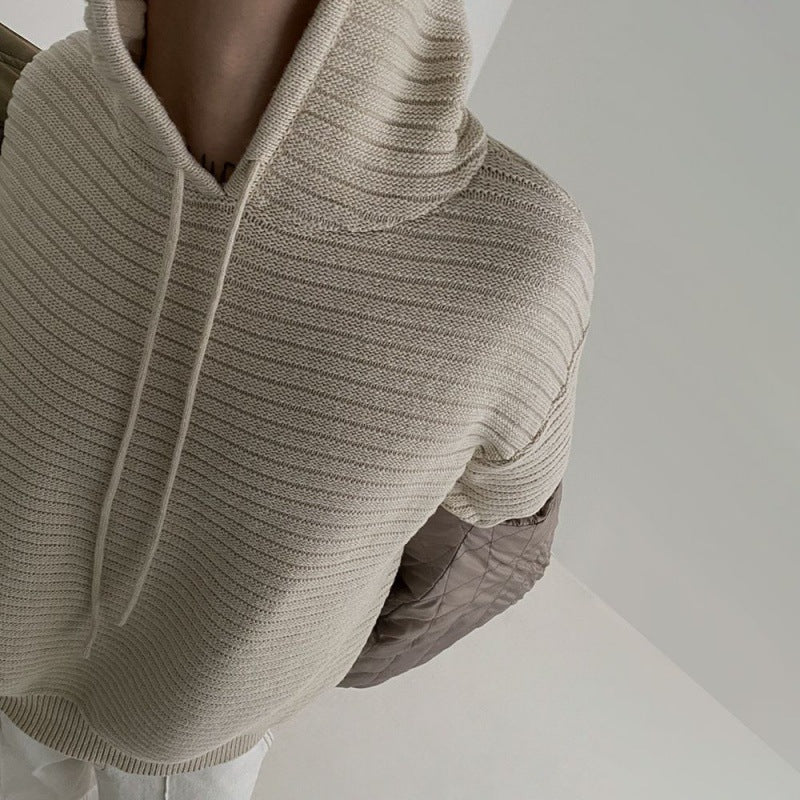 Long-Sleeve Plain Hooded Sweater