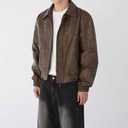 Lightly Cropped PU Leather Jacket