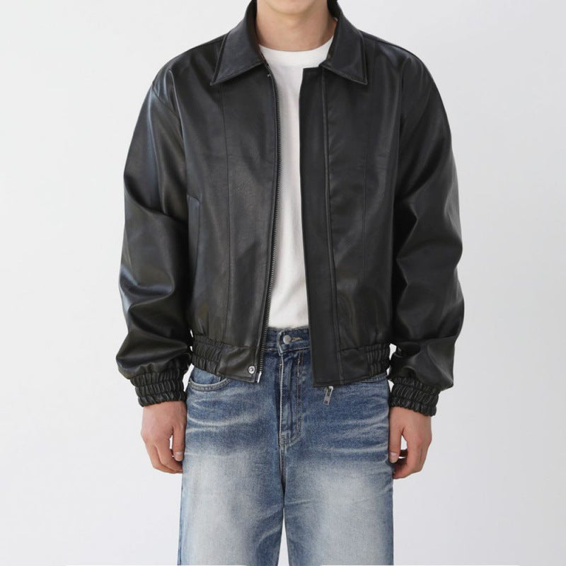 Lightly Cropped PU Leather Jacket