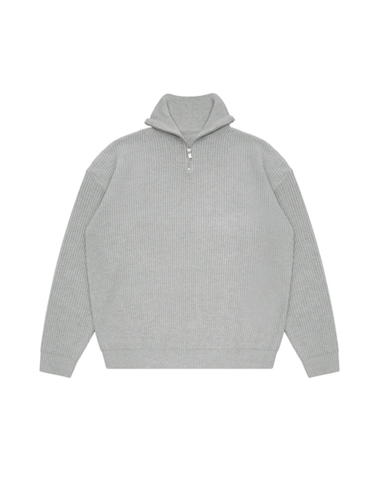 Half Zip Ribbed Casual Pullover